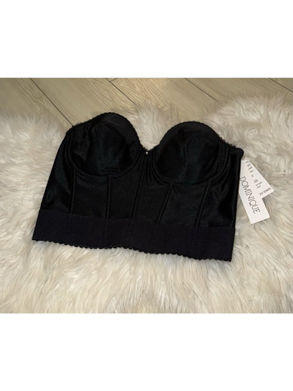 Dominique 6377 Strapless Bustier Bra Longline Underwire Bra Womens 36C Black New